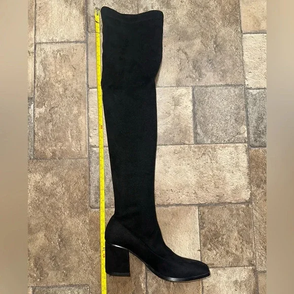 Vero Moda Black Over The Knee Boots Block Heel Stretch Thigh High Boots Women - Picture 7 of 9